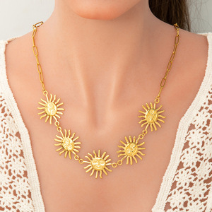 Sun Shape Gold Plated <b>Necklace</b> Geometric Design Party Jewelry Collarbone Chain Fashion Choker <b>Statement</b> Piece - Product Image 1