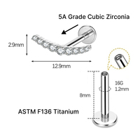 Anting-anting titanium zirkon berlapis emas 18K kualitas implan ASTM F136 JIAXIN, ulir dalam, untuk helix, tragus, bibir, pernikahan, dan aksesori tubuh.