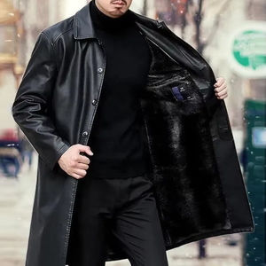 Cappotto invernale Casual <span class=keywords><strong>lungo</strong></span> sopra il ginocchio <span class=keywords><strong>in</strong></span> pile spesso giacca di <span class=keywords><strong>pelle</strong></span> parka <span class=keywords><strong>Trench</strong></span> caldo <span class=keywords><strong>in</strong></span> finta <span class=keywords><strong>pelle</strong></span> da uomo - Product Image 1
