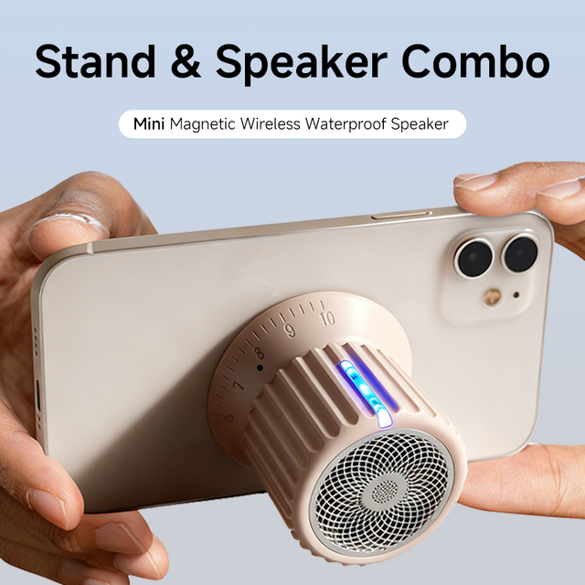 Magnetic portable wireless Bluetooth small speaker with stereo surround sound, subwoofer, waterproof, 3D lightweight stand, mini
