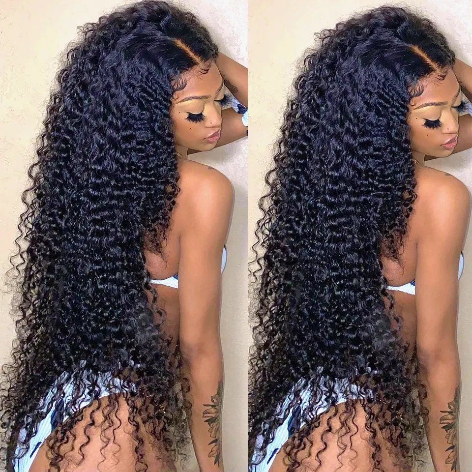 13x6 HD Transparent Lace Brazilian Frontal Wig,Curly Human Hair 30 Inch Wet And Wavy Lace Front Wig,13X4 Deep Wave Closure Wigs