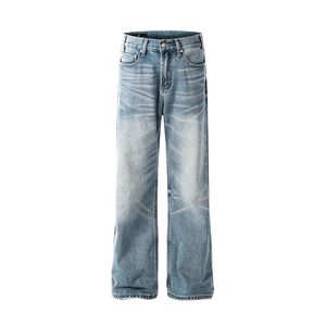 Jeans pour femmes personnalisés, bleu délavé, taille haute, mode décontractée, vente chaude, jeans à jambes larges - Product Image 2