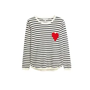 HDCP014 Factory Custom OEM Multicoloured Classic Fit heart intarsia Heart Breton Wool Cashmere Blend Jumper Sweater