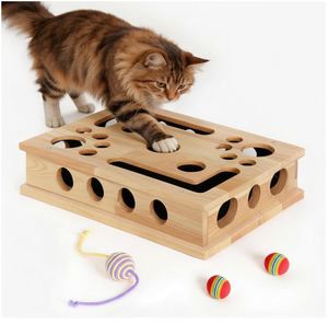 Caja <span class=keywords><strong>de</strong></span> Enriquecimiento para Gatos con Espacio Amplio y Lima <span class=keywords><strong>de</strong></span> <span class=keywords><strong>Uñas</strong></span> Integrada, Reforzada con Tornillos, Duradera, para Limar <span class=keywords><strong>Uñas</strong></span> y Jugar con 2 Pelotas - Product Image 1