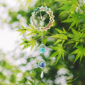 Girandole 3D in Acciaio Inox <span class=keywords><strong>con</strong></span> Rotazione a Cuscinetto, Colibrì, Farfalla, <span class=keywords><strong>Albero</strong></span> della Vita, Acchiappasole, Campanelle a Vento <span class=keywords><strong>con</strong></span> Sfera di Cristallo - Product Image 3