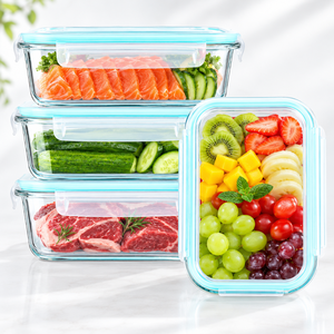 Transparente Glas-Bento-Box mit Plastikdeckel Mikrowellengeeignet Erhitzbar Hohe Kapazität Auslaufsicher Mahlzeitenvorbereitung Gesunde Ernährung Isoliert Umweltfreundlich - Product Image 1