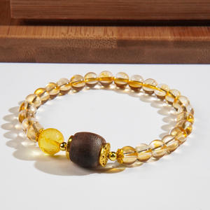 クラシックな天然イエロークリスタルラインストーン仏珠模様フォーチュンビーズユニセックスシングルサークルブレスレットバルクパッケージ - Product Image 6