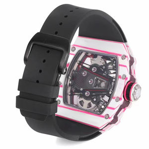 Nouvelle Montre Mécanique Squelette Style RM 2026 pour Homme, Boîtier Dégradé Blanc Rose, Mouvement Visible, Bracelet Noir, Montre-Bracelet de Luxe Sportive - Product Image 6