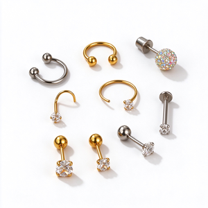 Pendientes de Acero Inoxidable con Circonita Cúbica, Aretes de Piercing Corporal de Múltiples Estilos, Joyería de <span class=keywords><strong>Aro</strong></span> de Herradura y Pendientes de Tuerca Plana - Product Image 1