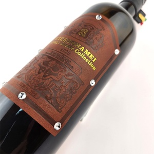 Embossed Wine Label Luxury Soft PU Leather with Rhinestone Custom Wine Label Sticker - Product Image 2