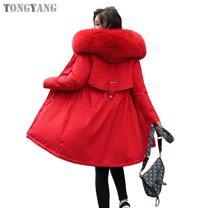 TONGYANG New Hooded Parkas Women's Thickening Down Cotton Coat Female Long Slim Fur Collar Winter Jacket for Women