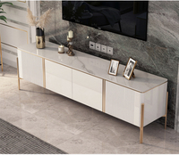 ATUNUS Ensemble de Meubles de Salon de Luxe Comprenant une Table Basse Centrale en Marbre, un Meuble TV et un Buffet avec Cadre en Acier Inoxydable Doré Moderne