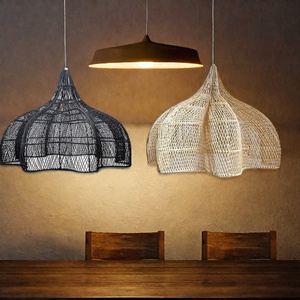 <span class=keywords><strong>Lampadario</strong></span> in Rattan Intrecciato Artigianale, Paralume in Vimini e Bambù <span class=keywords><strong>per</strong></span> Lampada a Sospensione Grande - Product Image 3