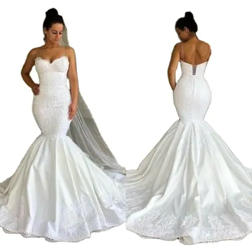 Abito da sposa modesto con spalle scoperte e cinturino in pizzo sul retro Plus Size per abiti da sposa da donna a treno lungo da sposa