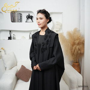 Classique Élégant Modeste Luxueux Noir Golfe Abaya Abaya Dubaï Personnalisé Perlé Devant Ouvert Abaya - Product Image 5