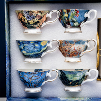 Vang Gogh Peinture Fine Bone China 6 pcs Art Design Tasse à thé et soucoupe lot de 6