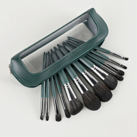 Ensemble de 12 pinceaux de maquillage verts avec étui de voyage, poils synthétiques vegan, pinceaux pour le visage et les yeux pour femmes, logo personnalisé, étiquette privée, vente en gros