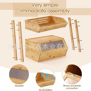 Wooden Bread Box Double Layer Storage Rack 16inch <b>Kitchen</b> Desktop Organizer For Food And Sundries - Product Image 3