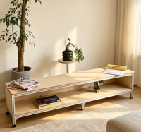 Moderno Soporte de TV LED de Metal con Estante Metálico y Almacenamiento para Apartamento, Dormitorio, Hotel, Sala de Estar, Mesa Lateral para Sofá, Compatible con Televisores de 65 Pulgadas o Más