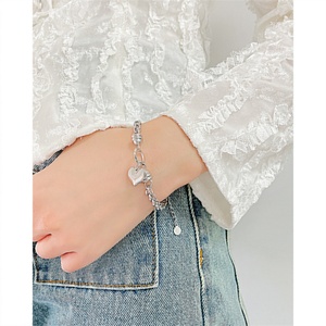 Dainty Stainless Steel Link Chain Gold/<b>Silver</b> Plated <b>Charm</b> Heart Pendant Casual Sporty Women's <b>Bracelet</b> - Product Image 5