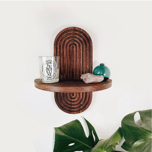 Milieu du siècle moderne Boho Art déco mural flottant en bois étagère <span class=keywords><strong>plante</strong></span> support vanité fourre-tout-supports de rangement et supports - Product Image 4