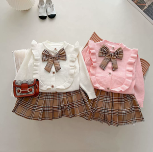 Completo Autunno Inverno per Ragazze Stile Collegiale Maglione con Colletto in Pizzo Top Lavorato a Maglia + Gonna Plissettata Due Pezzi Set <span class=keywords><strong>Abbigliamento</strong></span> <span class=keywords><strong>Boutique</strong></span> - Product Image 4