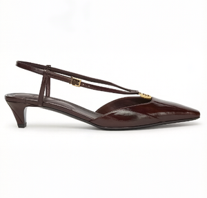 Scarpe con <span class=keywords><strong>Tacco</strong></span> <span class=keywords><strong>Medio</strong></span> Eleganti in Pelle Marrone Scuro con Punta Affusolata e Cinturino alla Caviglia con Fibbia Dorata per Ufficio, Personalizzabili dal Produttore - Product Image 1