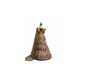 Conjunto Lehenga de Bronce Dorado para Mujer, Traje Étnico para Bodas y Fiestas con Dupatta, Estilo Moderno, Secado Rápido, Sin Arrugas - Product Image 3