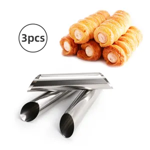 3 Piece 430 stainless steel pastry canoli tube set cake cream horn cannoli forms