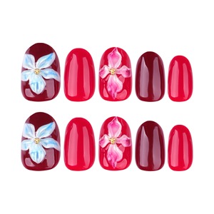 JL0676 <span class=keywords><strong>Faux</strong></span> <span class=keywords><strong>ongles</strong></span> courts ovales <span class=keywords><strong>bordeaux</strong></span> avec fleurs 3D, <span class=keywords><strong>ongles</strong></span> artificiels, personnalisation OEM ODM - Product Image 5