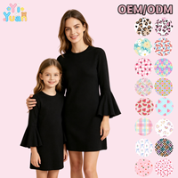 Robe assortie mère et fille romantique à imprimé léopard uni, manches longues cloche, col rond, tunique, service personnalisé pour fête de famille