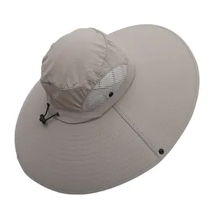 Cappello da pesca in Nylon ad asciugatura rapida a tesa larga da 14cm all'ingrosso da uomo Outdoor Summer Anti UV Sun Protect Sombrero Fishing Bucket Hat