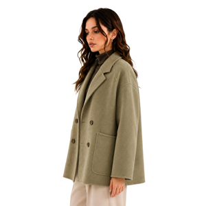 Abrigo de Lana Verde Salvia Claro para Mujer, Chaqueta de Lana Minimalista con Mangas Raglán Extra Grandes para el Día a Día - Product Image 2