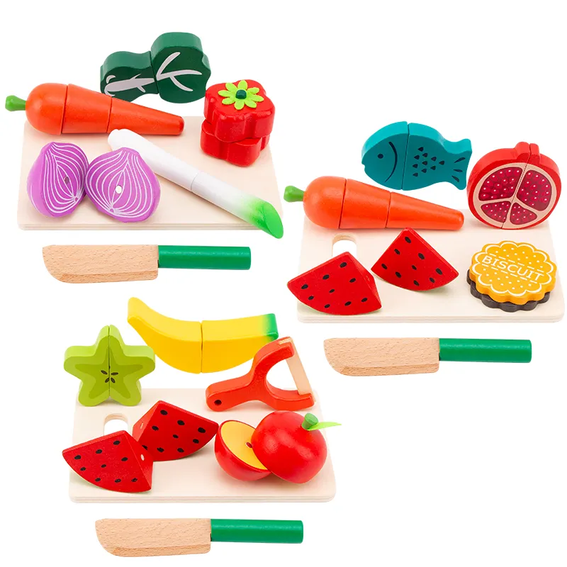 Juguetes Educativos Montessori para cocina, juego de vegetales de madera, juguetes para cortar frutas y verduras para niños