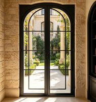 Porte à battant moderne en acier noir K-draw, porte métallique sur mesure à charnières avec panneau de verre, pour extérieur et intérieur, usine OEM ODM