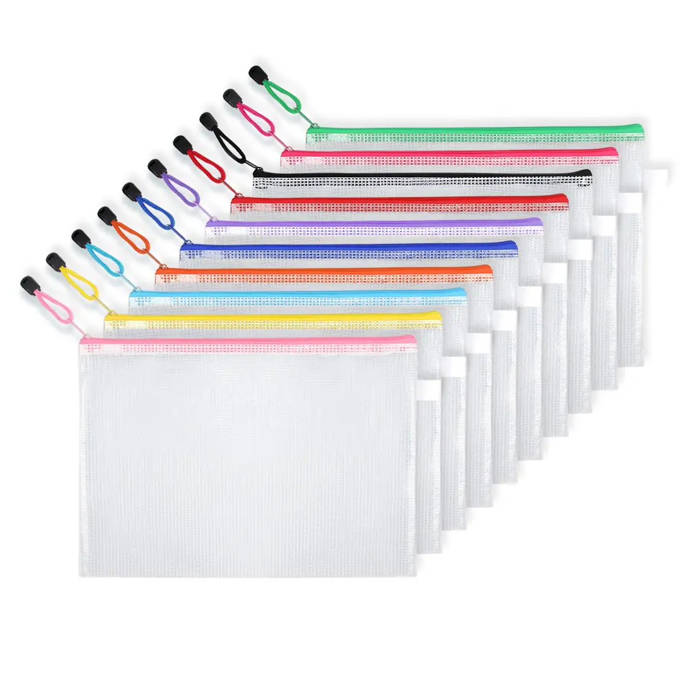 A4 Color Transparent Waterproof Office Student PVC File Information Bag Mesh Zipper Bag Document