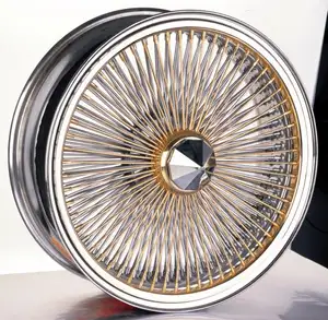 特斯拉凯迪拉克5x120 5x127 5x139.7 17 18 20 22 24英寸轮辋定制锻造金色钢丝辐条车轮标准倒车