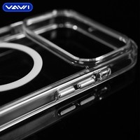 Étui de téléphone transparent en PC antichoc VAWI C027 avec boutons métalliques pour iPhone 13 14 15 16 17 Pro Max, étui magnétique transparent