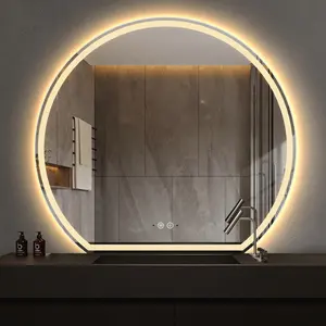 Big Semicircular Frameless LED Backlit Fog Free Bathroom Mirror With Time Display Wall Mounted Smart LED Light Bathroom Mirror