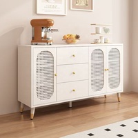 Meuble de cuisine Rosegia 160 cm, buffet moderne rustique en bois brun et rotin, meuble de rangement pour salon, salle à manger, hôtel