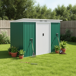 Abri de jardin en métal 9x4.5x5.5 pieds, résistant à la rouille, ventilé, vert et blanc, pour rangement d'outils dans la cour - Product Image 2