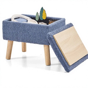 BRIAN DANY <strong>Velvet</strong> Teddy Fleece Storage Ottoman <strong>Footstool</strong> with Legs Home Furniture for Living Room Entryway Office <strong>Blue</strong> - Product Image 1