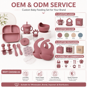 Ensemble d'alimentation pour bébé en <span class=keywords><strong>silicone</strong></span> OEM ODM : bavoir, assiette compartimentée, bol, tasse, cuillère <span class=keywords><strong>et</strong></span> fourchette à manche en <span class=keywords><strong>bois</strong></span> pour nourrissons <span class=keywords><strong>et</strong></span> tout-petits - Product Image 1