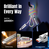 Câble de charge rapide multi-ports 4 en 1 Type-C 66W avec lumière LED, câble USB C pour la charge rapide des téléphones I 16
