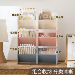 Stackable Slanted Pen Holder Storage Box Square Plastic White Blue <b>Pink</b> Student <b>Desk</b> Stationery Organizer - Product Image 5