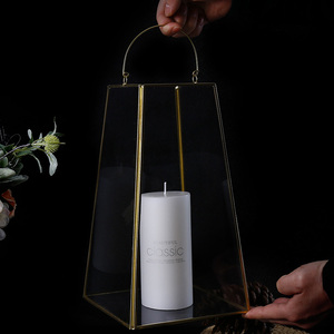 Vetro trapezoidale in metallo lanterna geometrica appesa terrario interno/esterno piantatrice a secco per la tavola di arredamento per la casa - Product Image 3