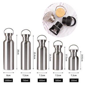Botellas de agua deportivas de 500ml <span class=keywords><strong>y</strong></span> 750ml, botella de bebida Uv personalizada de una sola pared de acero inoxidable de 1000ml con tapa de bambú para Bebidas frías - Product Image 1