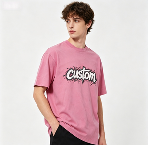 Camiseta de Manga Corta con Cuello Redondo Extra Grande Rosa para Hombre con Estampado de Serigrafía Personalizado, Ajuste Casual de Algodón Jersey - Product Image 1