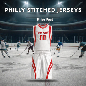 Ensemble de maillots de basket-ball sublimés personnalisés, blanc et rouge, col en V, sans manches, en maille respirante, unisexe, pour adultes, impression du nom et du numéro de l'équipe - Product Image 2