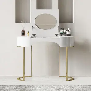 Lüks modern tasarımlar paslanmaz çelik metal bacaklar aynalı katlanabilir dresser seti vanity dresser makyaj tuvalet masası yatak odası